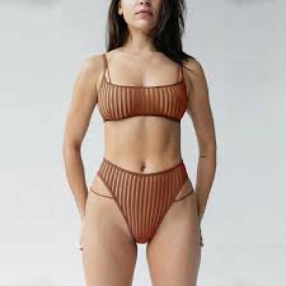 Monique Morin Vertigo Salted Caramel Bralette and High Waist Panties Small
